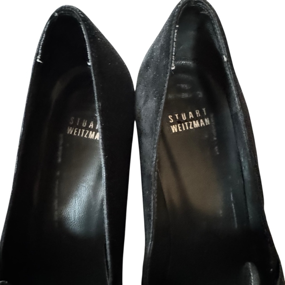 Women’s Stuart Weitzman Size 8 M Black Suede Pumps Heels w Crossover Elastic - Picture 8 of 11